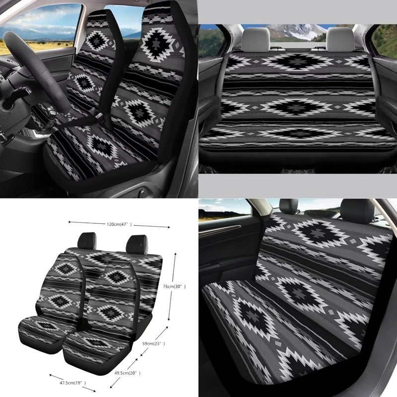 Wanyint Aztec Black 15 PCS Car Seat Cover Full Set, with Steering Wheel Cover Seat Belt Strap Cover Trash Cans Rear View Mirror Cover Cup Coaster Keychain Air Vent Storage Bag Car Decor Universal Fit - Image 2